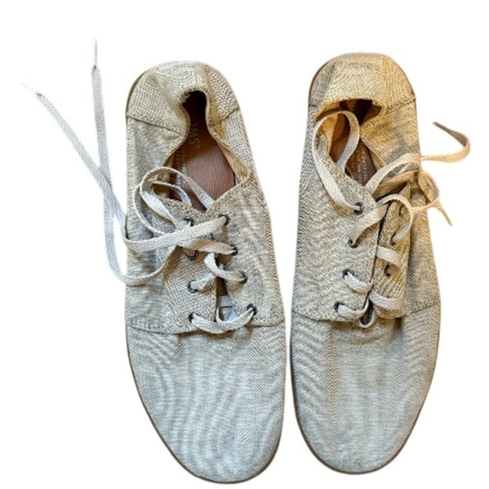 Toms Men Canvas Beige Lace Up Tennis Shoes Size 11
